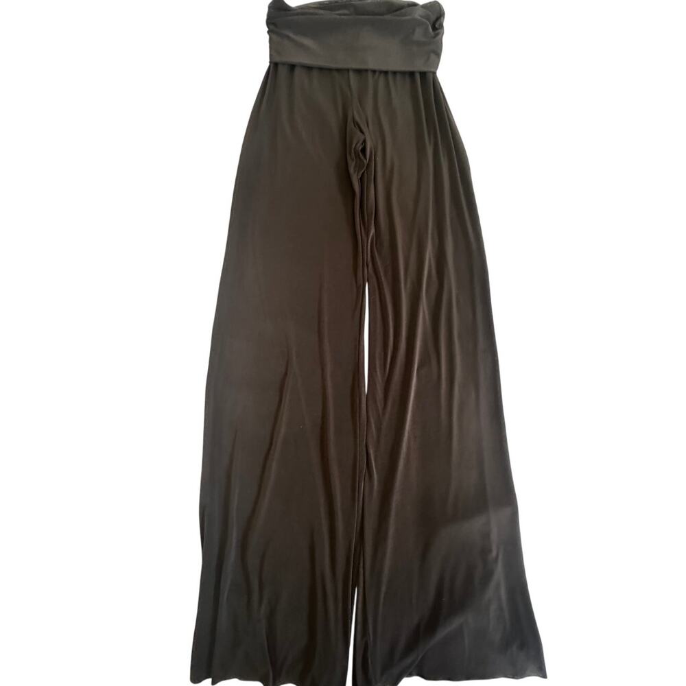 Black Silky Wide Leg High Waist Flowy Pants Elastic Lounge S
